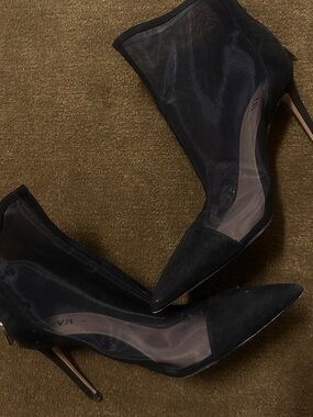 Zara Black Mesh Pointed Toe Stiletto Boots